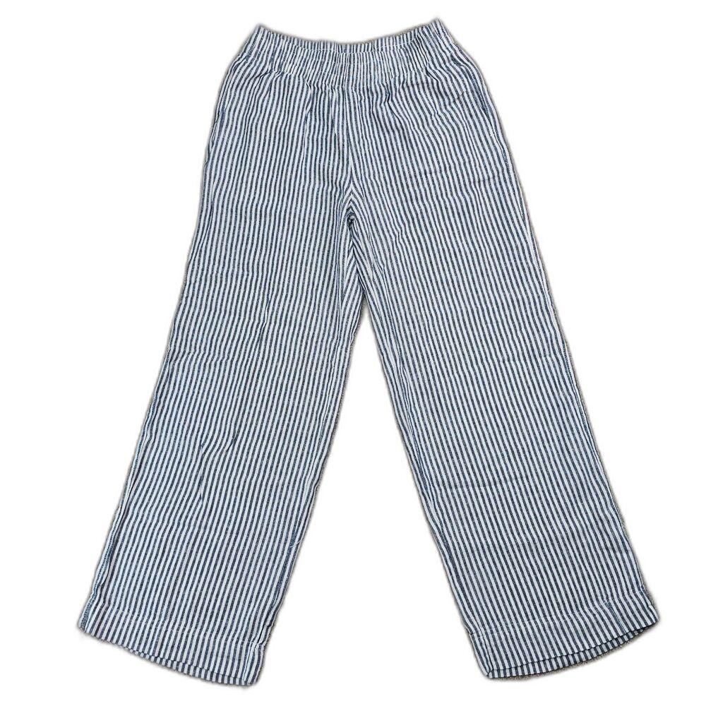 Old Navy High Rise Wide Leg Linen Blend Pants S Blue White Stripe Coastal - Picture 2 of 14